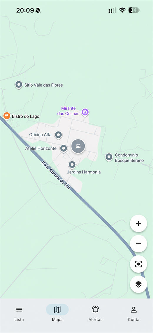 Mapa real do Zotrak City mostrando veículos em operação