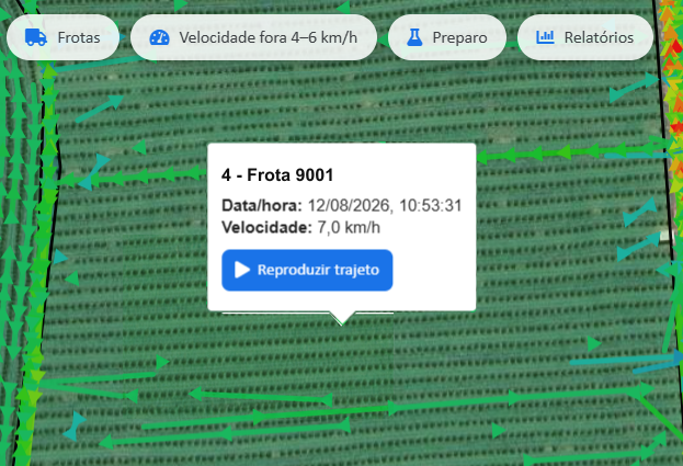 Rastro mostrando velocidade fora da faixa esperada